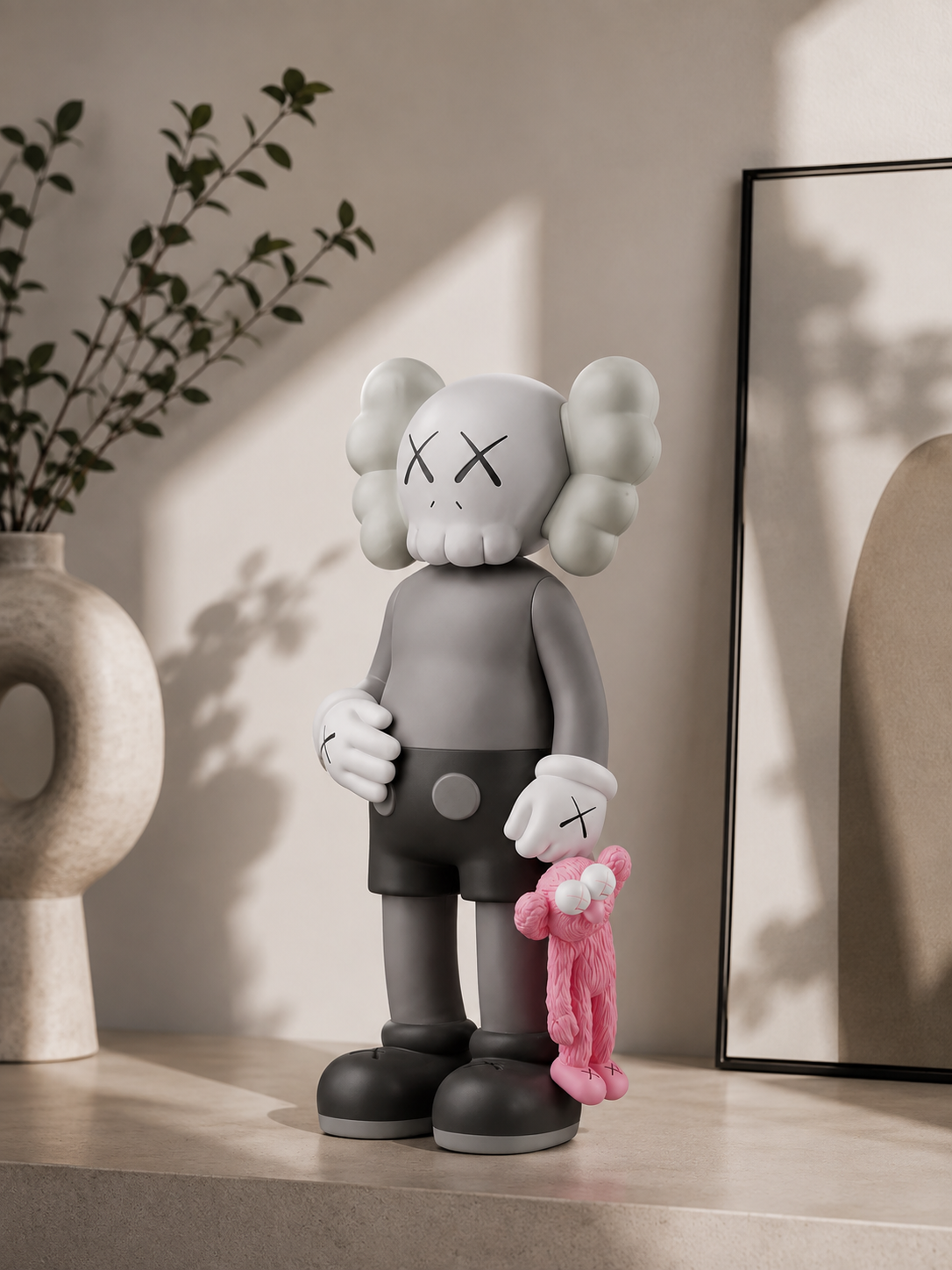 Figurine Design Style KAWS avec Doudou Rose – 30 cm