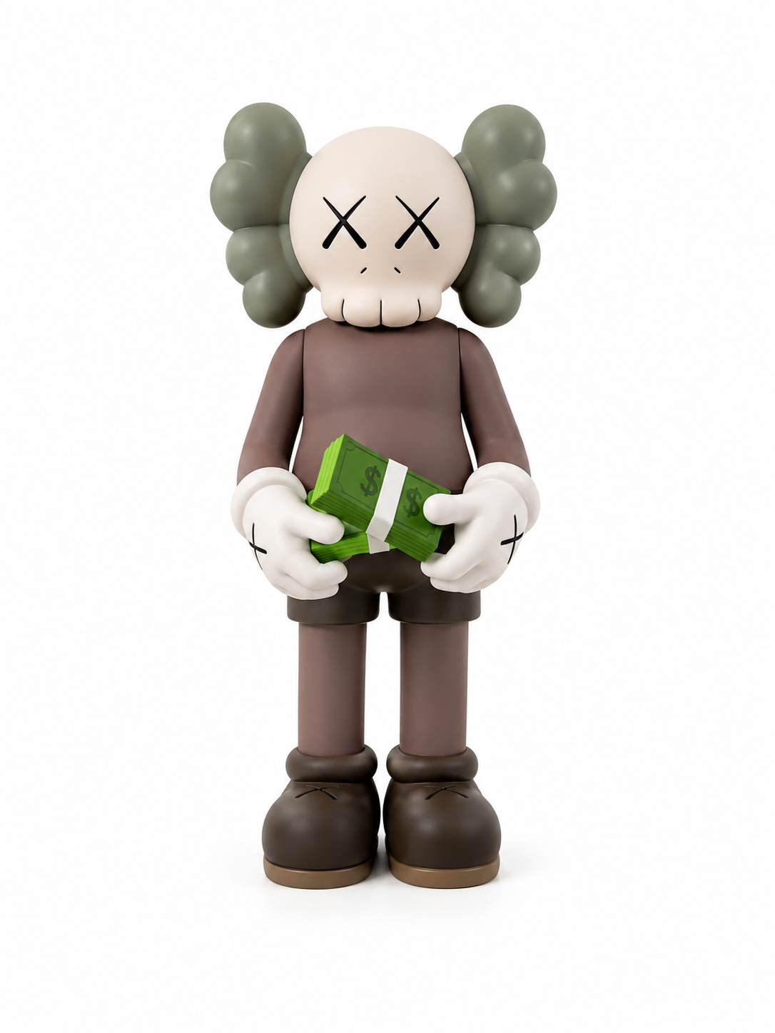 Figurine KAWS Style Marron & Vert – Édition Money
