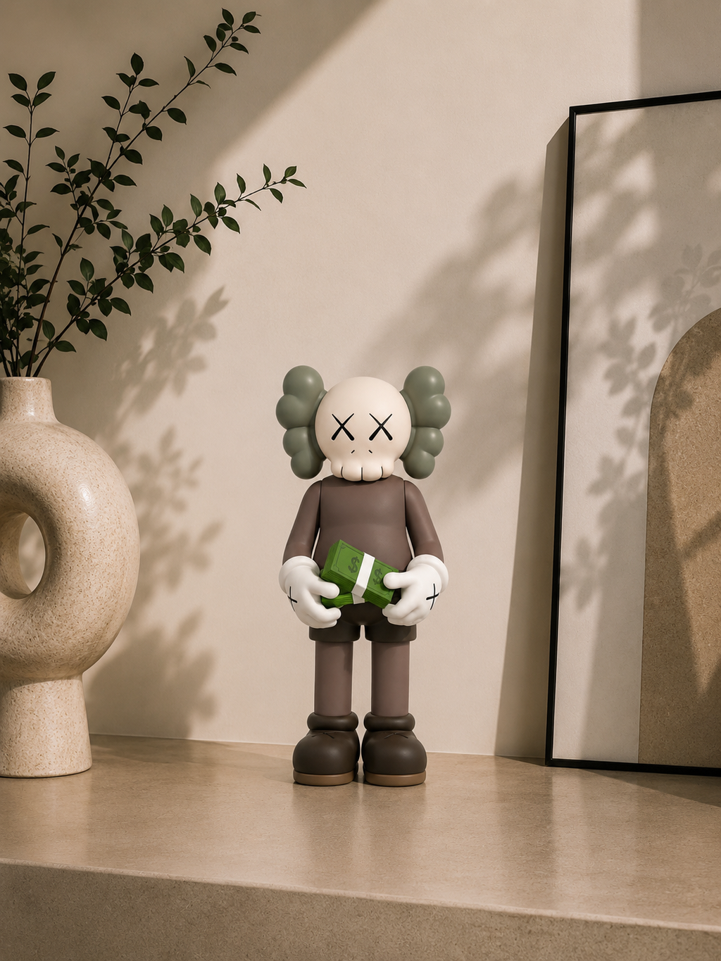 Figurine KAWS Style Marron & Vert – Édition Money
