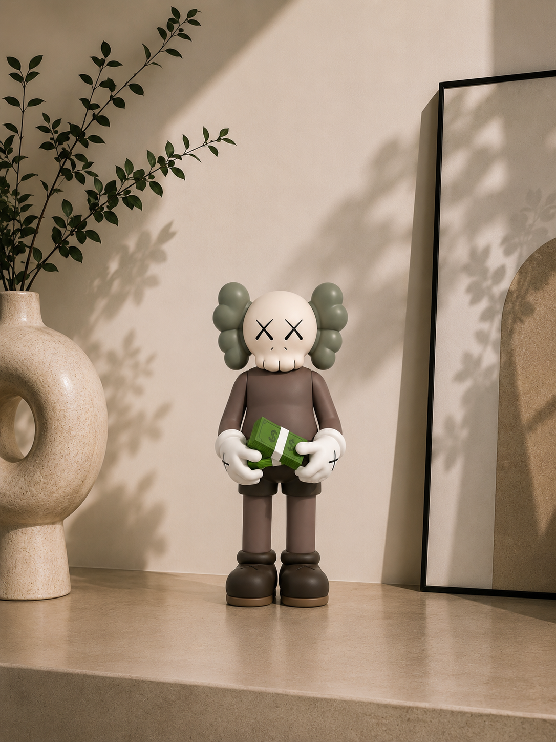 Figurine KAWS Style Marron & Vert – Édition Money