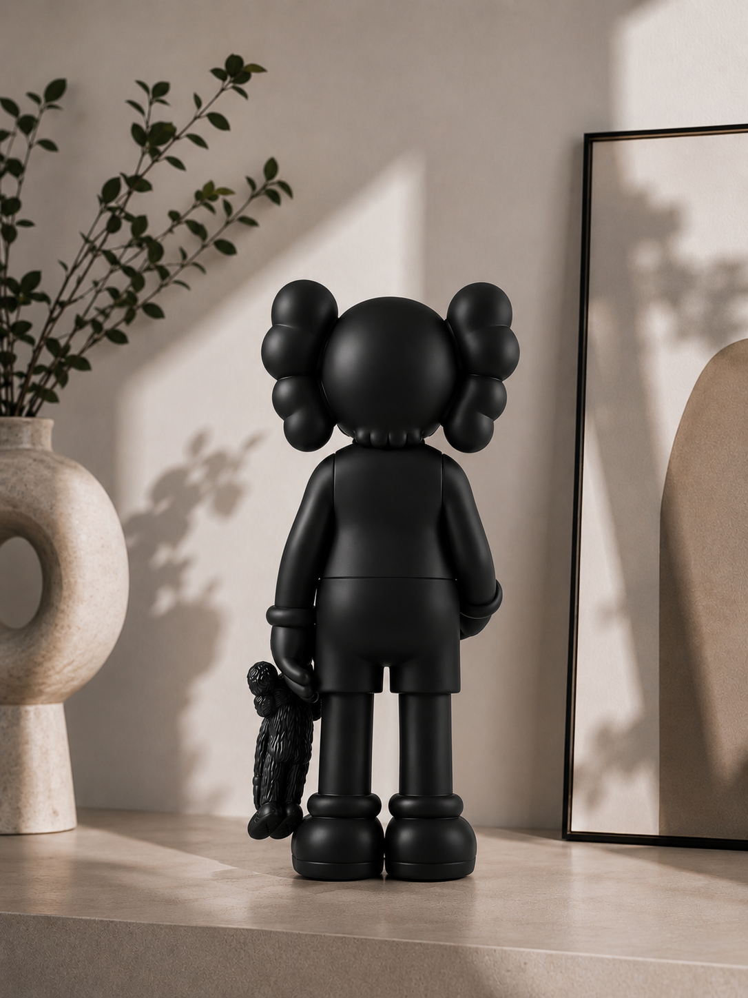 Figurine design de style KAWS avec doudou noir – 30 cm